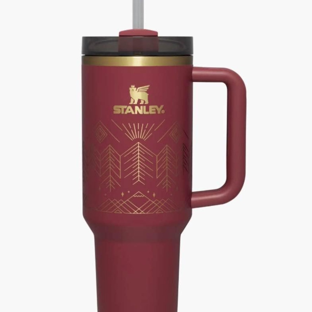 Stanley Burgundy Travel Mug with Gold Accents